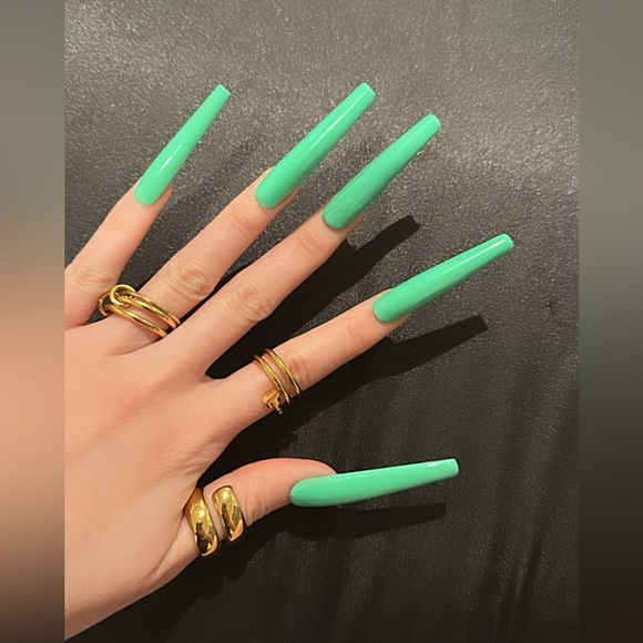 3XL Long Coffin Shape Press on Nails Green color - Picture 1 of 7